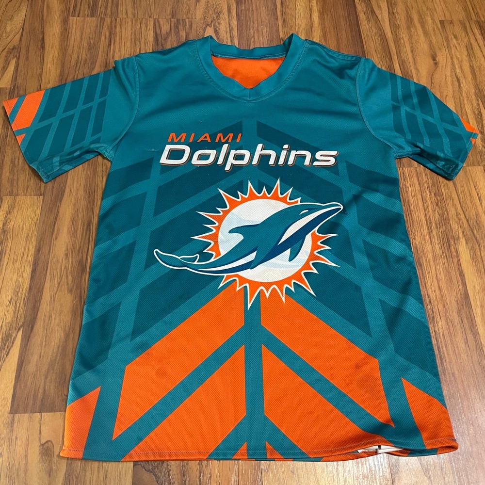 NFL Flag Miami Dolphins Jersey Youth M Reversible Teal Orange Football Shirt